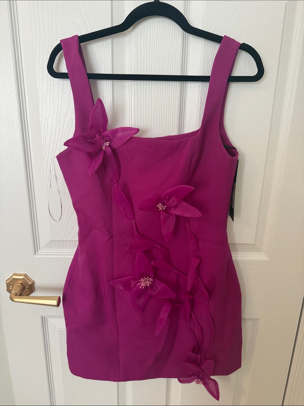 Elliatt Fuchsia Floral-Appliqué Square-Neck Mini Dress